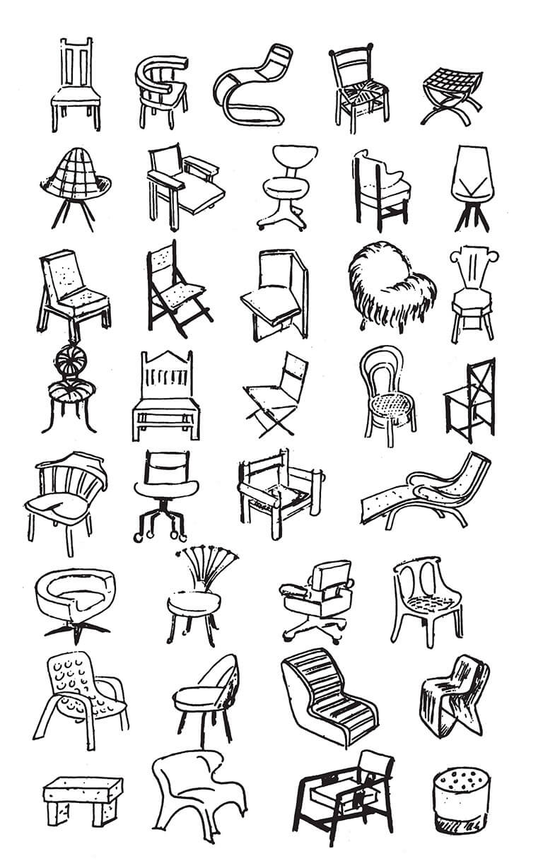 多種椅子設計草圖